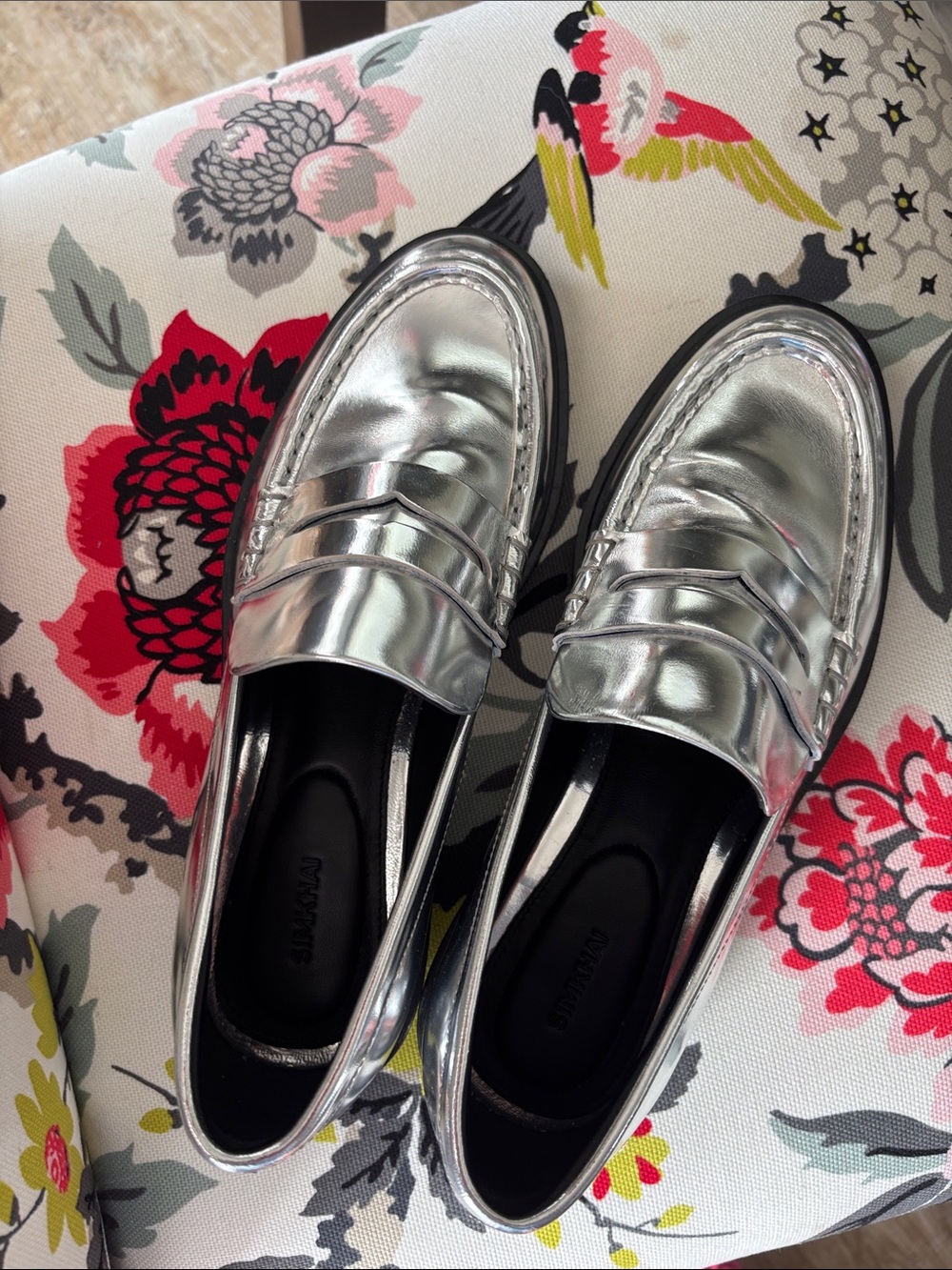 Silver Metallic Penny Loafers - Sleek Women’s Slip-On Flats